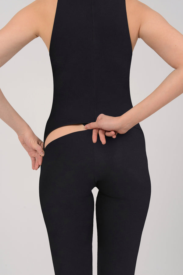 Monosuit Black Sleeveless High Neck Zip Up Bodysuit Americana