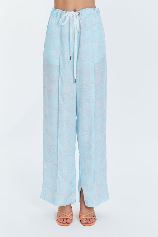 Monosuit Blue Full Length High-Waist Loose Fit Wide Leg Tencel Casual Women's Pants