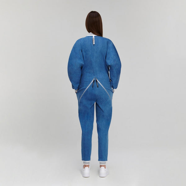 Monosuit Blue Long Sleeve Casual Zip-Up Bomber Jumpsuit