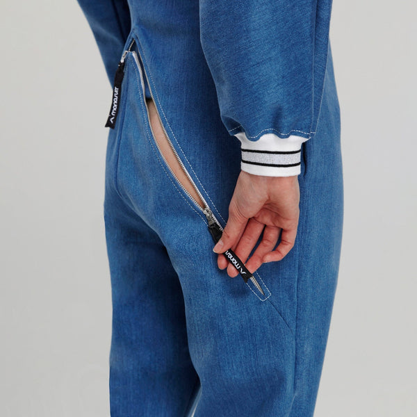 Monosuit Blue Long Sleeve Casual Zip-Up Bomber Jumpsuit