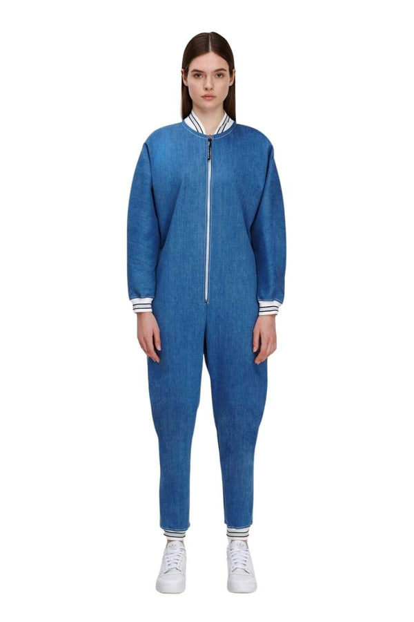 monosuit Blue Long Sleeve Casual Zip-Up Bomber Jumpsuit