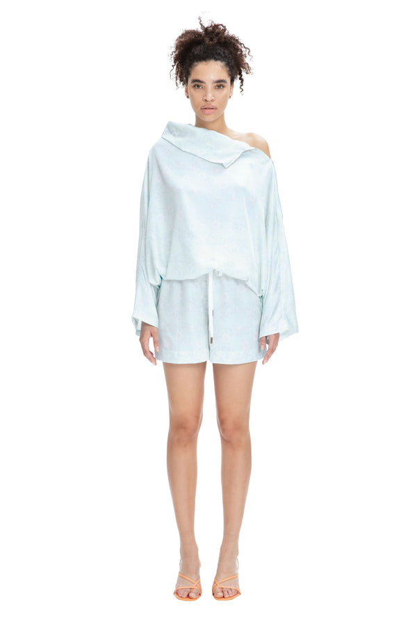 monosuit Blue Mini High-Waist Relaxed Fit Summer Lounge Women's Shorts