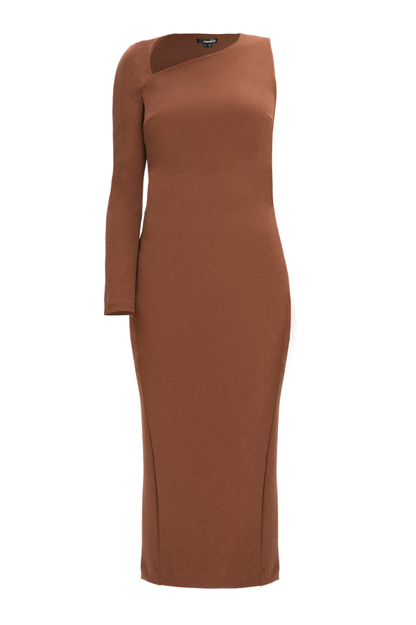 Monosuit Brown One Sleeve Asymmetric Neck Bodycon Evening Minimalist Midi Dress