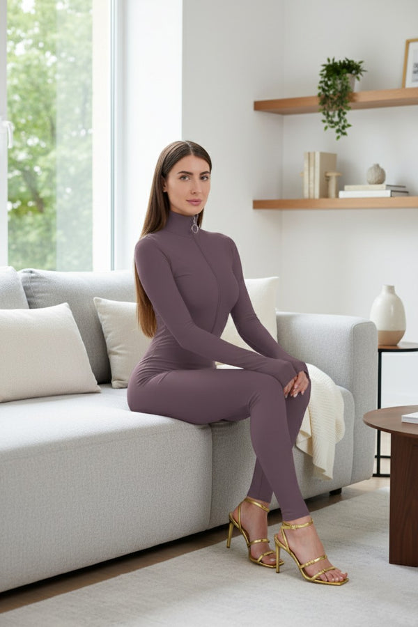 Monosuit Cocoa Long Sleeve Turtleneck Zip Up Full Bodysuit Total Zipper