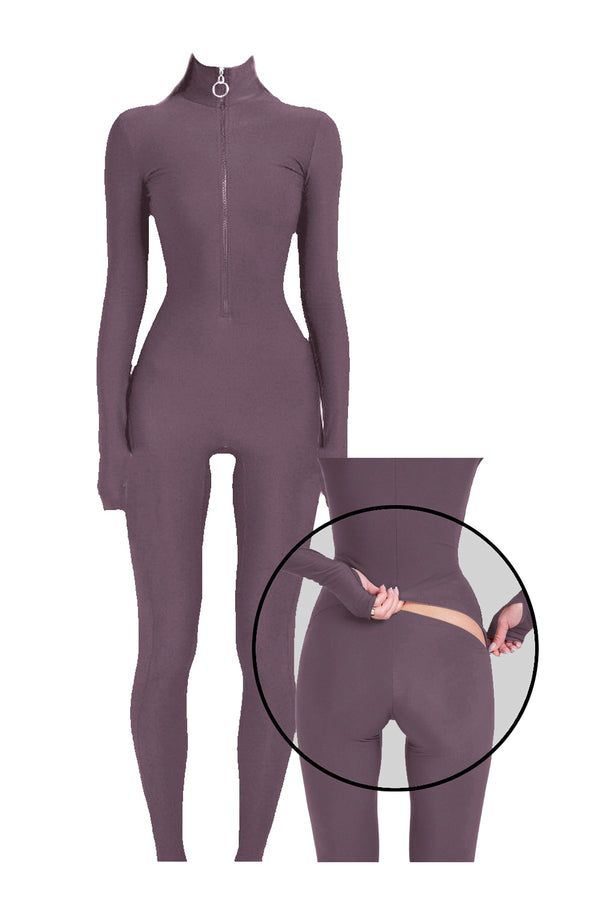 Monosuit Cocoa Long Sleeve Turtleneck Zip Up Full Bodysuit Total Zipper