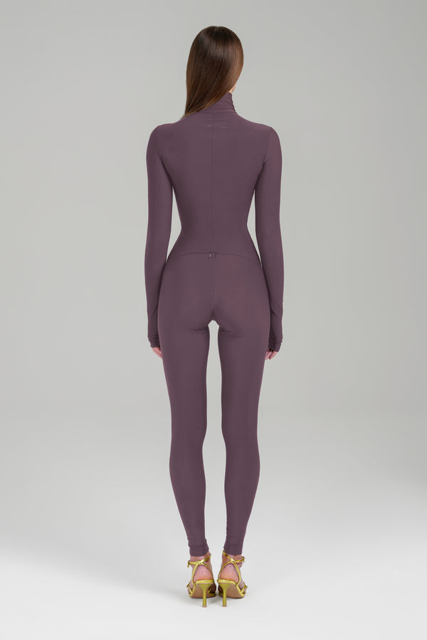 Monosuit Cocoa Long Sleeve Turtleneck Zip Up Full Bodysuit Total Zipper
