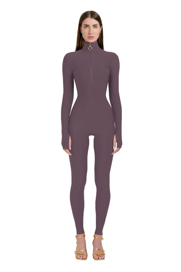 monosuit Cocoa Long Sleeve Turtleneck Zip Up Full Bodysuit Total Zipper