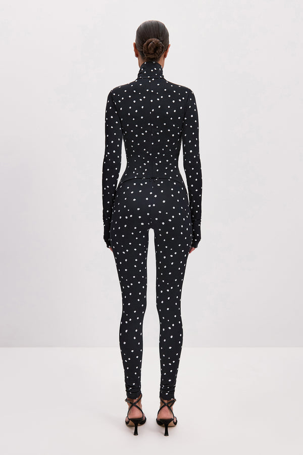 Monosuit Dots Black Long Sleeve High Neck Full Bodysuit Total Zipper