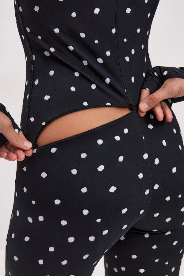 Monosuit Dots Black Long Sleeve High Neck Full Bodysuit Total Zipper