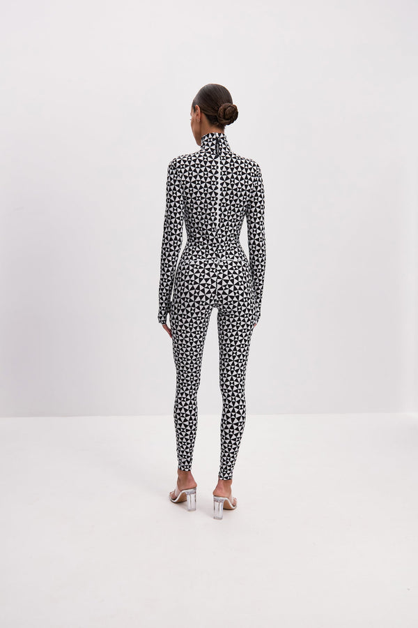 Monosuit Illusion Long Sleeve High Neck Full Bodysuit Total Black & White