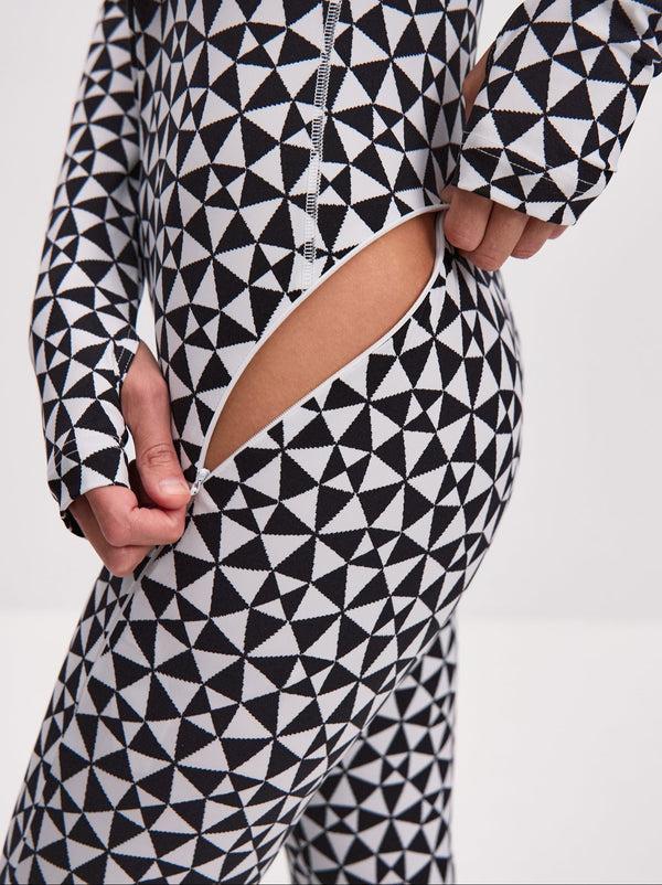 Monosuit Illusion Long Sleeve High Neck Full Bodysuit Total Black & White