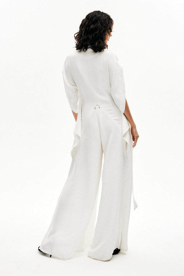 Monosuit Ivory Short Sleeve High Neck Wide-Leg Japanese Kimono Jumpsuit LEA