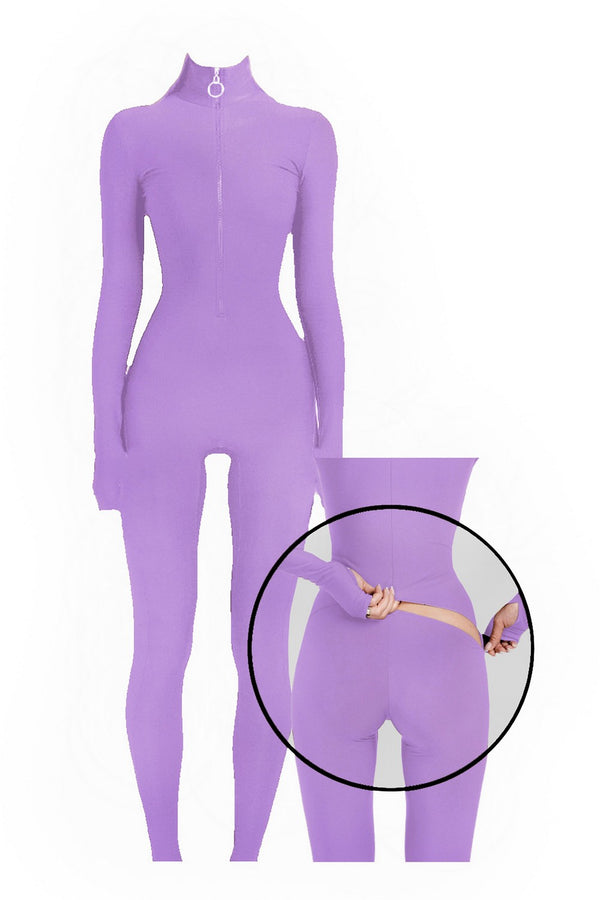 Monosuit Lavender Long Sleeve Turtleneck Zip Up Full Bodysuit Total Zipper