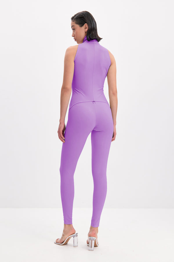 Monosuit Lavender Sleeveless High Neck Zip Up Bodysuit Americana