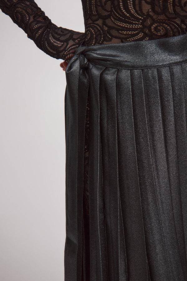 Monosuit Black Glitter Pleated Wrap Skirt
