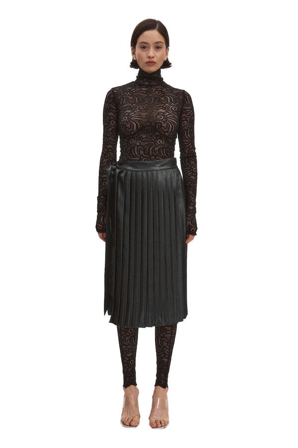 monosuit Black Glitter Pleated Wrap Skirt