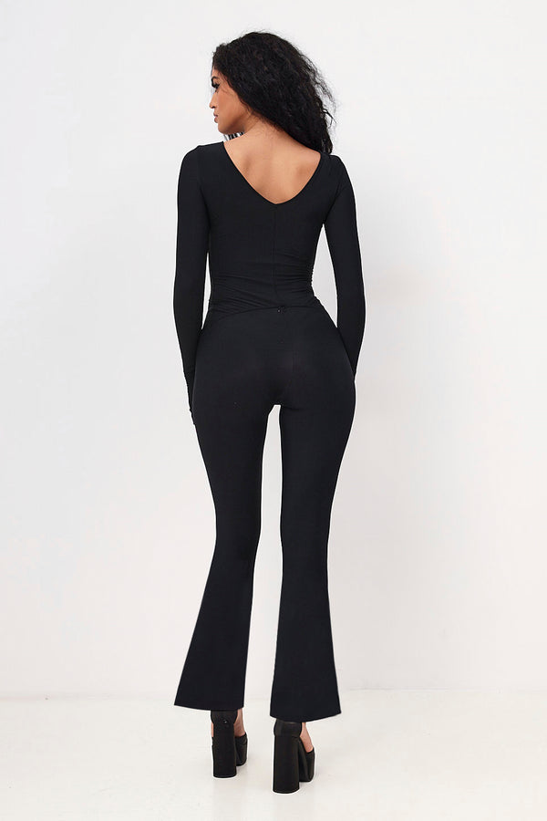 Monosuit Bootcut Jumpsuit Ribbed Black