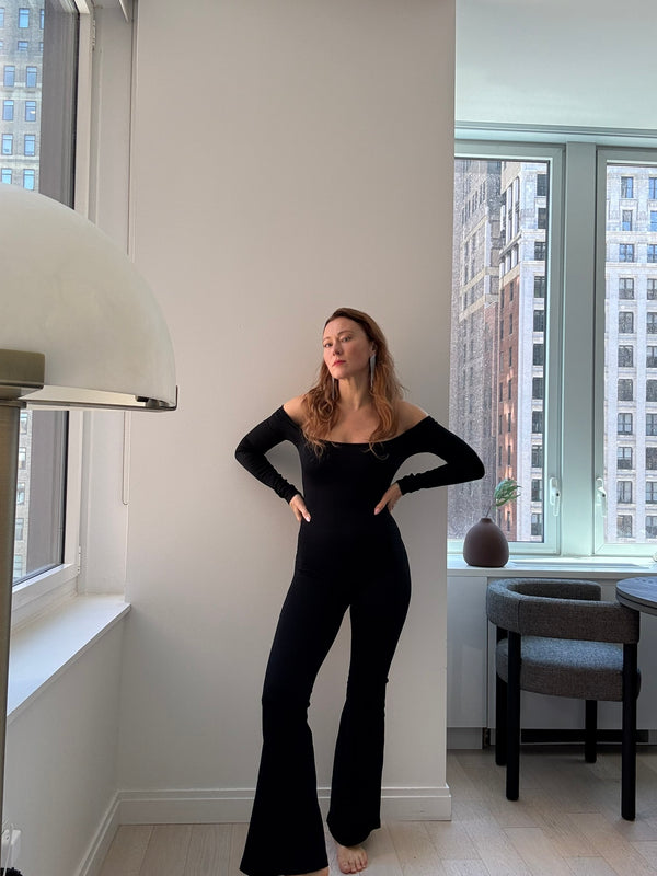 Monosuit Bootcut Jumpsuit Ribbed Black