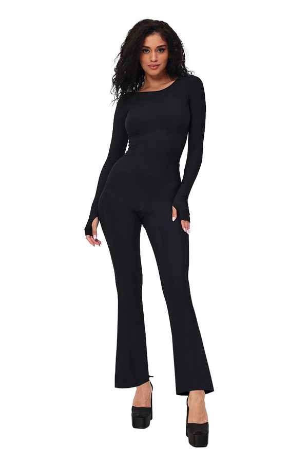 monosuit Bootcut Jumpsuit Ribbed Black