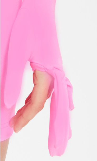 Monosuit Pink Long Sleeve Turtleneck Velvet Bodycon Party Mini Dress With Gloves