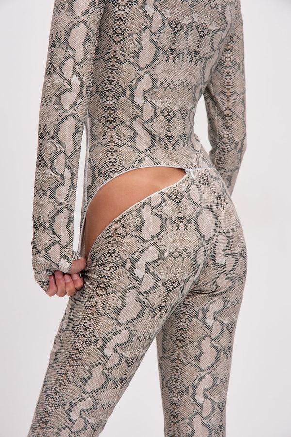 Monosuit Python Long Sleeve Turtleneck Zip Up Full Bodysuit Total Zipper
