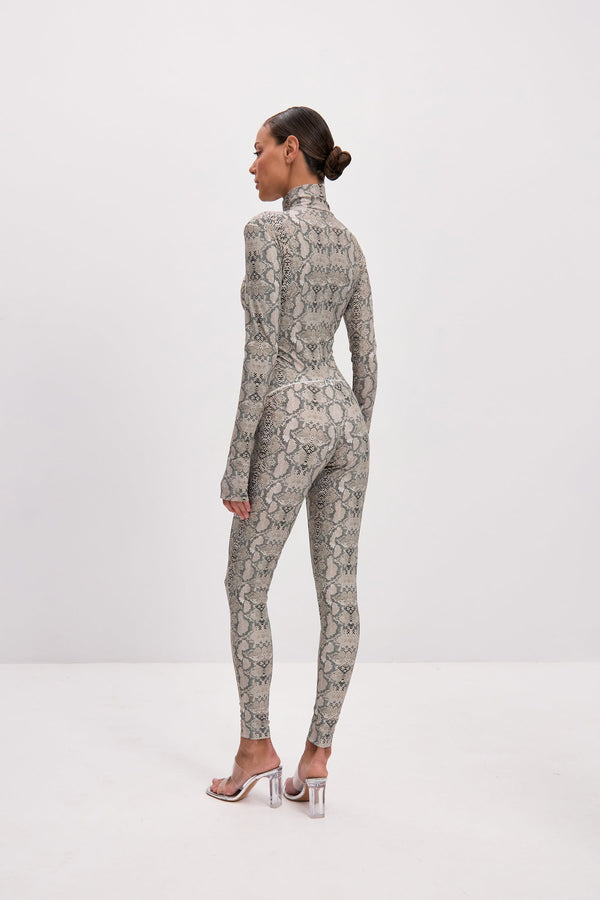 Monosuit Python Long Sleeve Turtleneck Zip Up Full Bodysuit Total Zipper