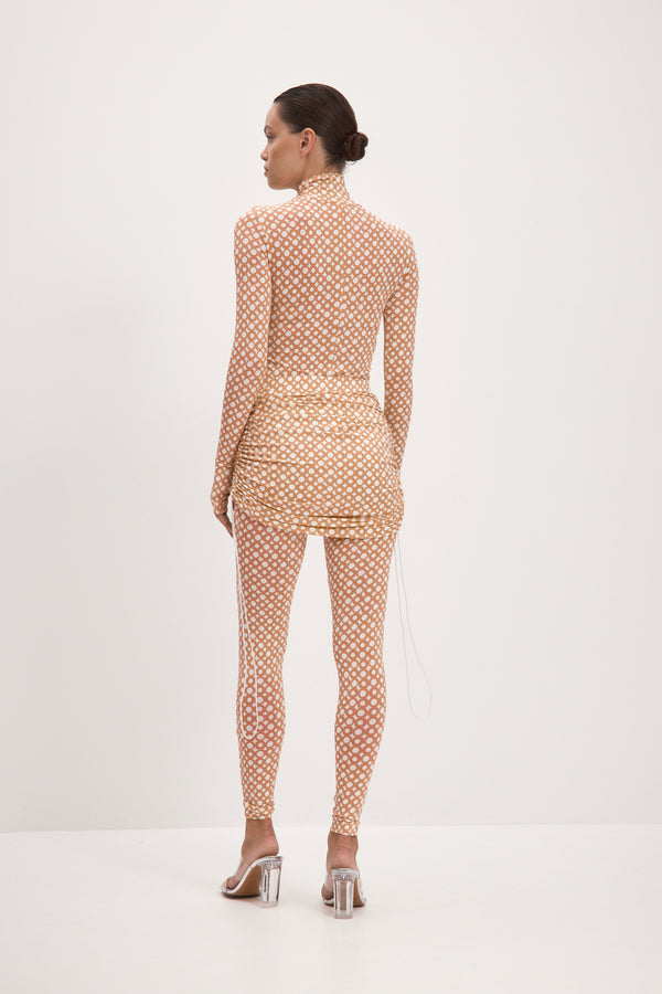 Monosuit Set Beige Long Sleeve Turtleneck Full Bodysuit & Beige Teeny-Tiny Skirt