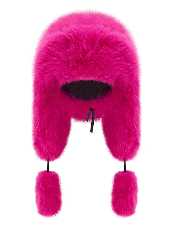Monosuit Set Fuchsia Knitted Leg Warmers & Fancy Poodle Faux Fur Hat