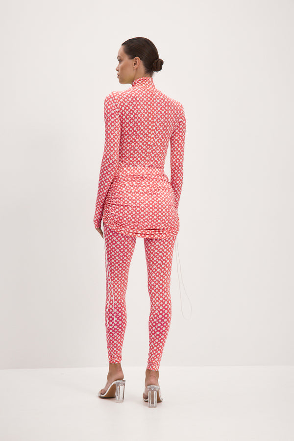Monosuit Set Red Long Sleeve Turtleneck Full Bodysuit & Red Teeny-Tiny Skirt