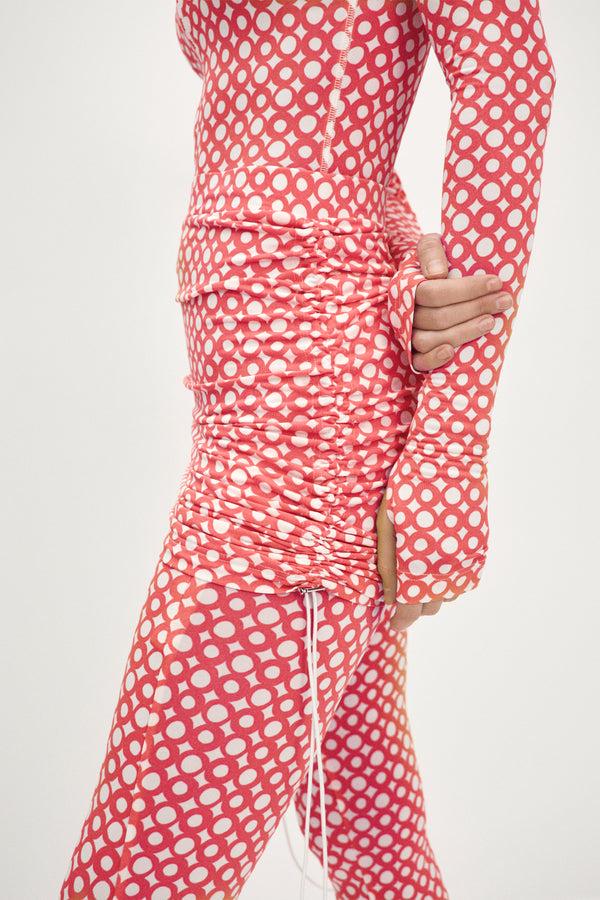 Monosuit Set Red Long Sleeve Turtleneck Full Bodysuit & Red Teeny-Tiny Skirt