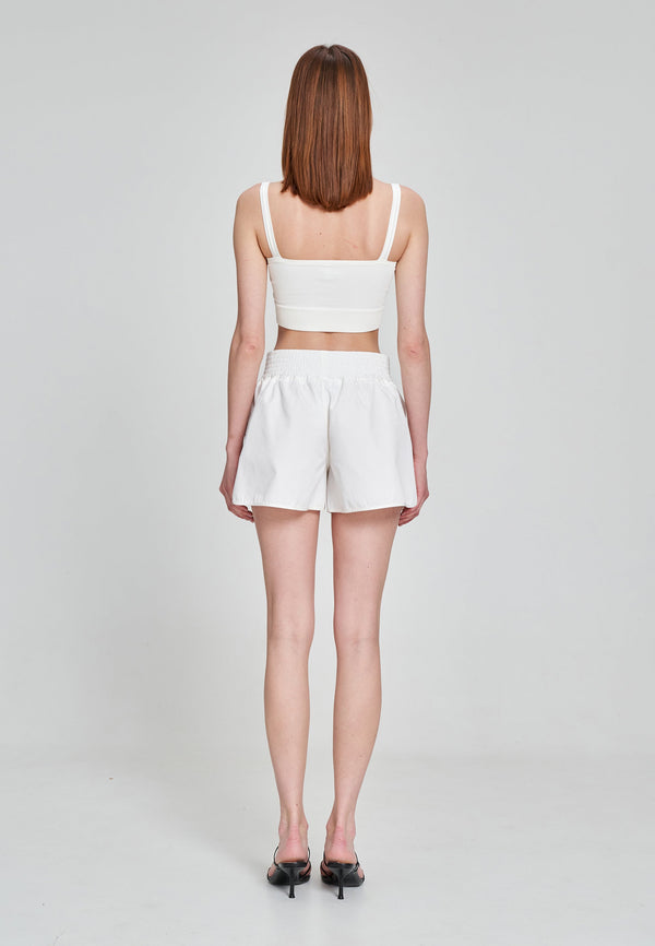 Monosuit White Mid-Thigh Mid Rise Relaxed Fit Athletic Women's Shorts