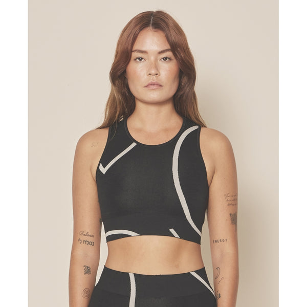 moonchild yoga wear Loud Logo Crop Top - Black / Sustained Grey