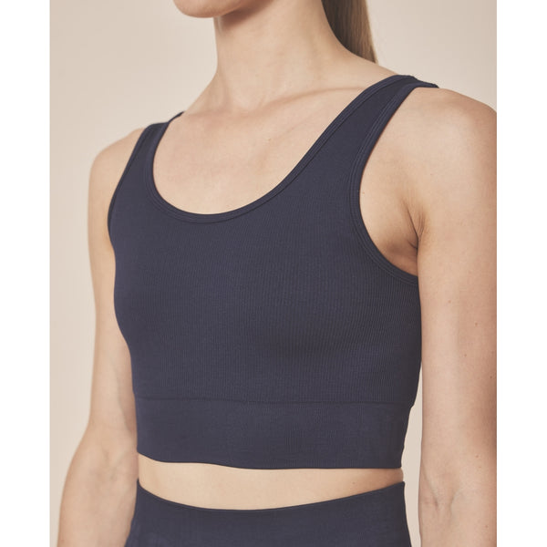 Moonchild Yoga Wear Soft Rib Seamless Crop Top - Navy Blue