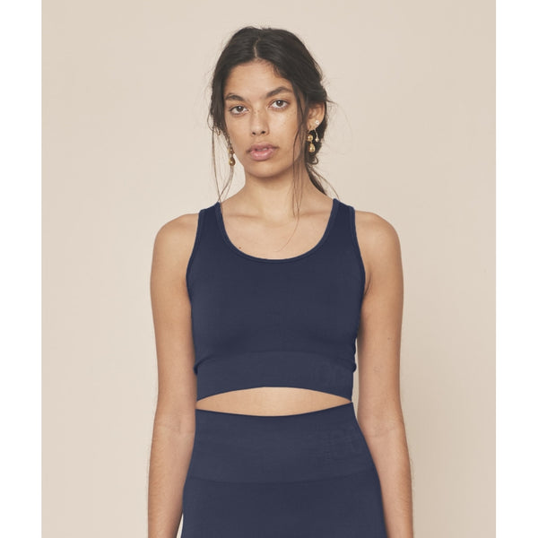 moonchild yoga wear Soft Rib Seamless Crop Top - Navy Blue