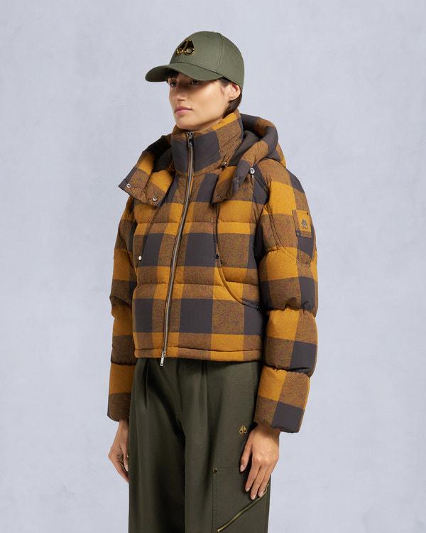 Moose Knuckles AKAI CROPPED PUFFER BUTTERSCOTCH PLAID/ESPRESSO