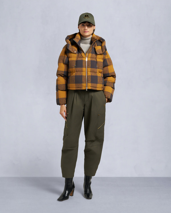 moose knuckles AKAI CROPPED PUFFER BUTTERSCOTCH PLAID/ESPRESSO