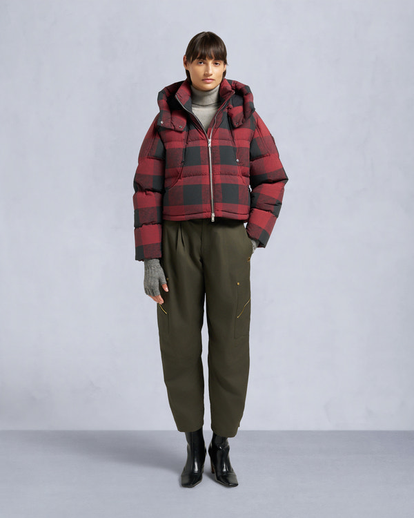 moose knuckles AKAI CROPPED PUFFER SUMAC BLACK PLAID/BLACK
