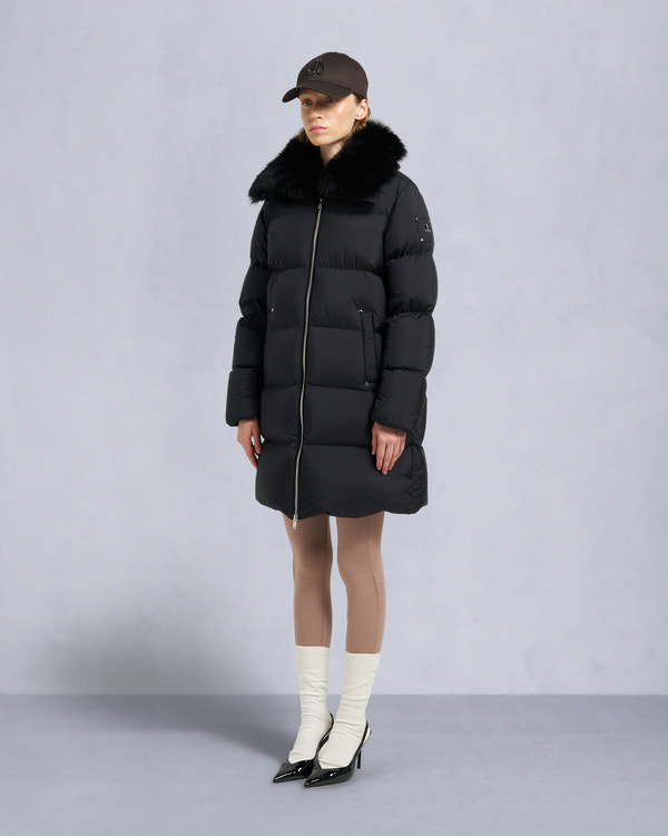 Moose Knuckles BELLE DUNE LONG SHEARLING TRIM PUFFER BLACK/BLACK