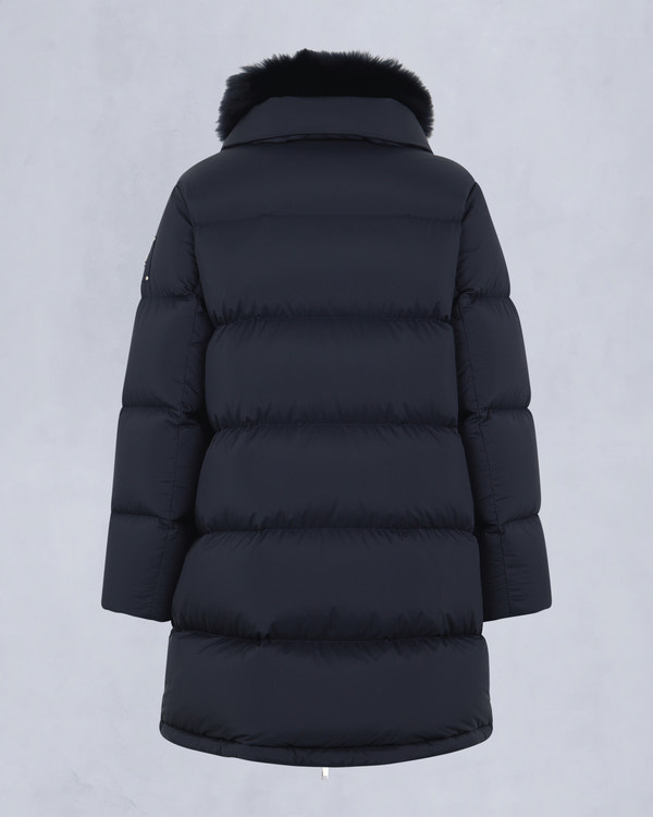 Moose Knuckles BELLE DUNE LONG SHEARLING TRIM PUFFER NAVY