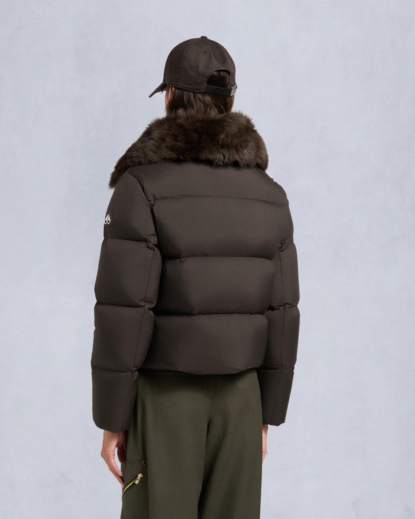 Moose Knuckles BELLE DUNE SHORT SHEARLING TRIM PUFFER ESPRESSO