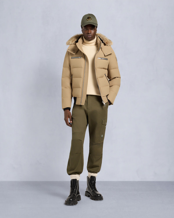 moose knuckles CLOUD SHEARLING TRIM BOMBER JACKET DUNE/BRONZE