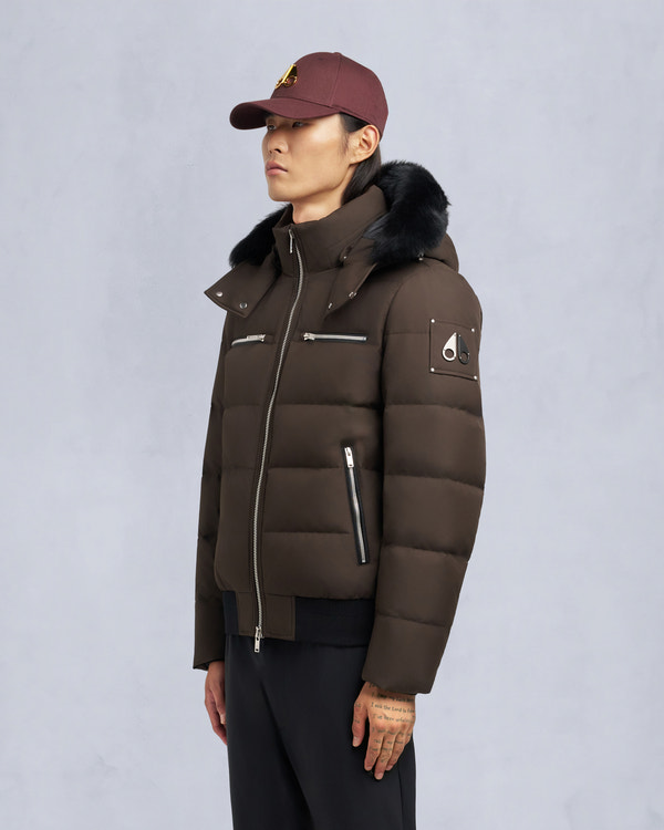 Moose Knuckles CLOUD SHEARLING TRIM BOMBER JACKET ESPRESSO/BLACK