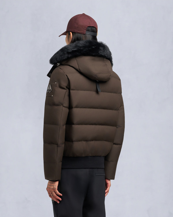 Moose Knuckles CLOUD SHEARLING TRIM BOMBER JACKET ESPRESSO/BLACK