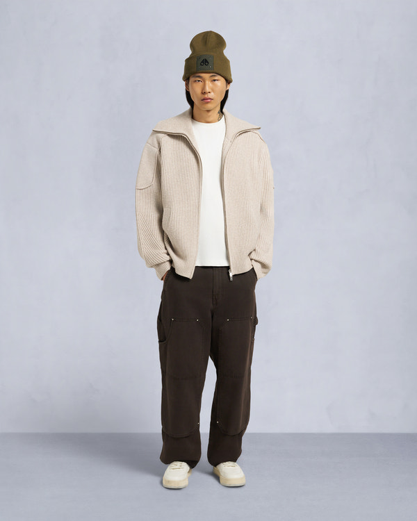 moose knuckles COLSON FULL-ZIP SWEATER ALABASTER MELANGE