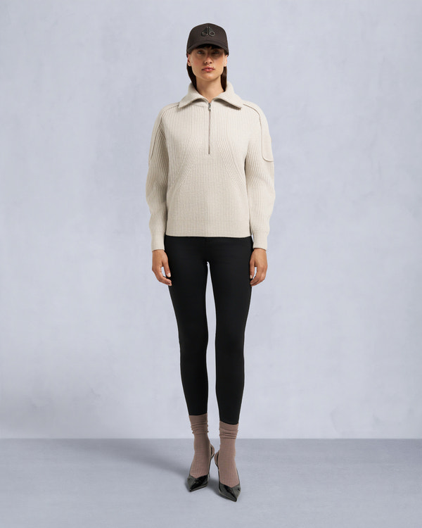 moose knuckles CORINA QUARTER-ZIP SWEATER ALABASTER MELANGE