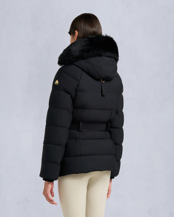 Moose Knuckles GOLD SERIES NYLUXE CAMBRIA SHEARLING TRIM JACKET BLACK/BLACK