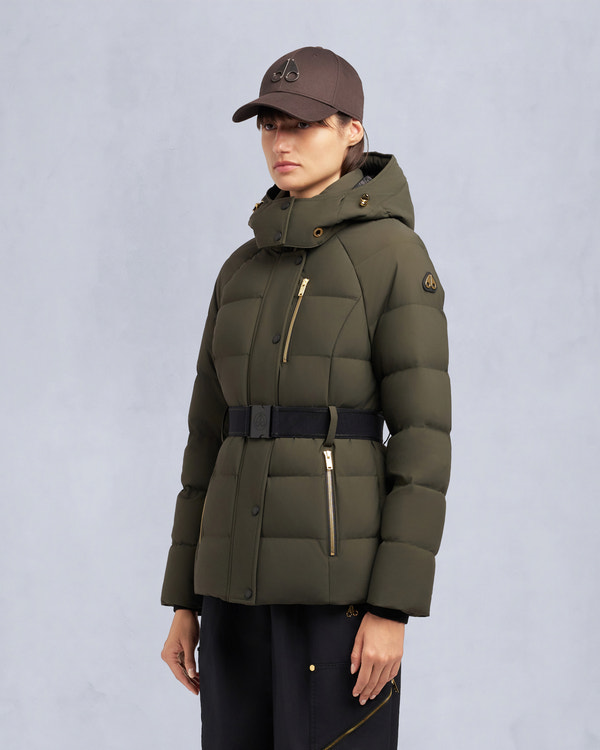 Moose Knuckles GOLD SERIES NYLUXE CAMBRIA SHEARLING TRIM JACKET DARK OLIVE/BLACK