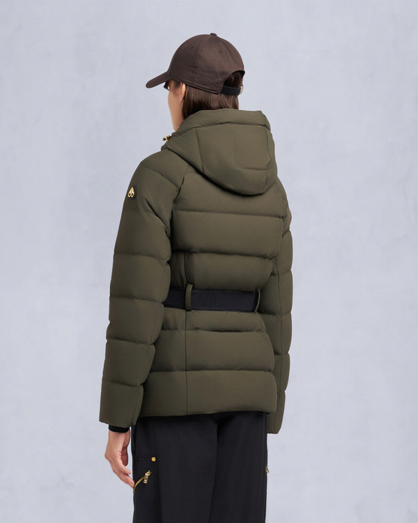 Moose Knuckles GOLD SERIES NYLUXE CAMBRIA SHEARLING TRIM JACKET DARK OLIVE/BLACK