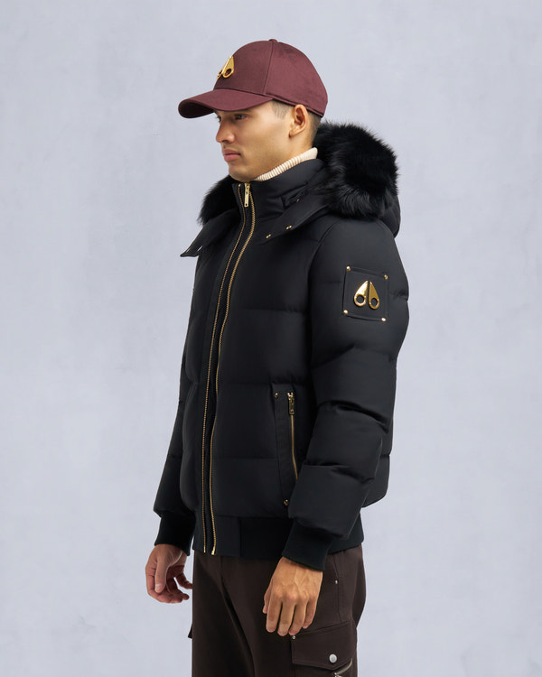 Moose Knuckles GOLD SERIES NYLUXE STAGG SHEARLING TRIM BOMBER BLACK/BLACK