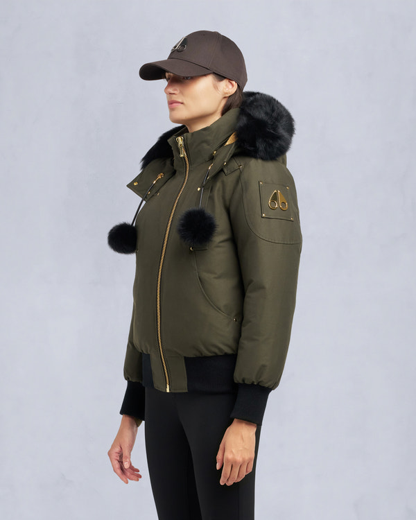 Moose Knuckles GOLD SERIES ORIGINAL SAINTE FLAVIE BOMBER JACKET DARK OLIVE/BLACK